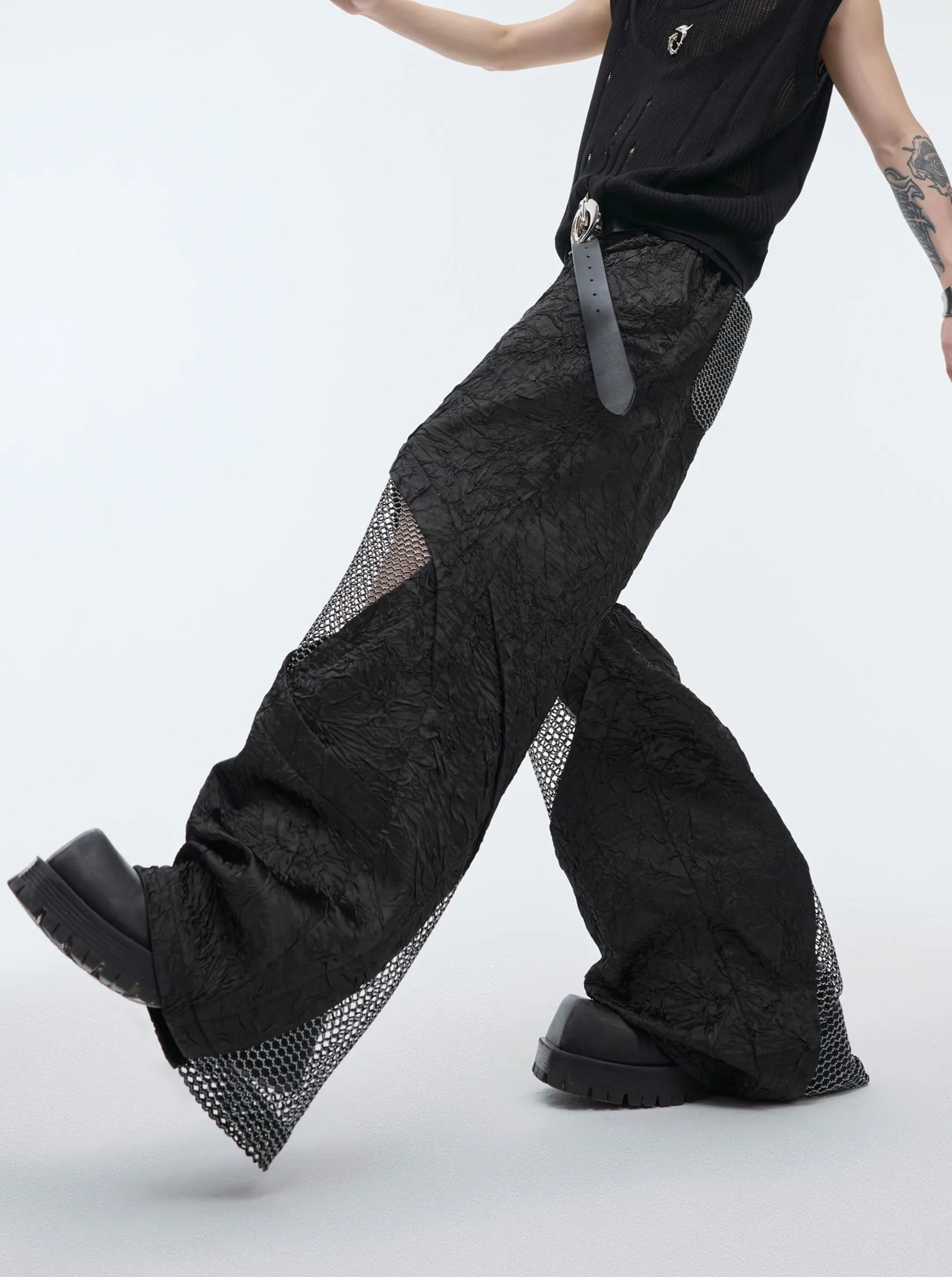 【24s May.】Deconstructed Metal Mesh Cutout Pants