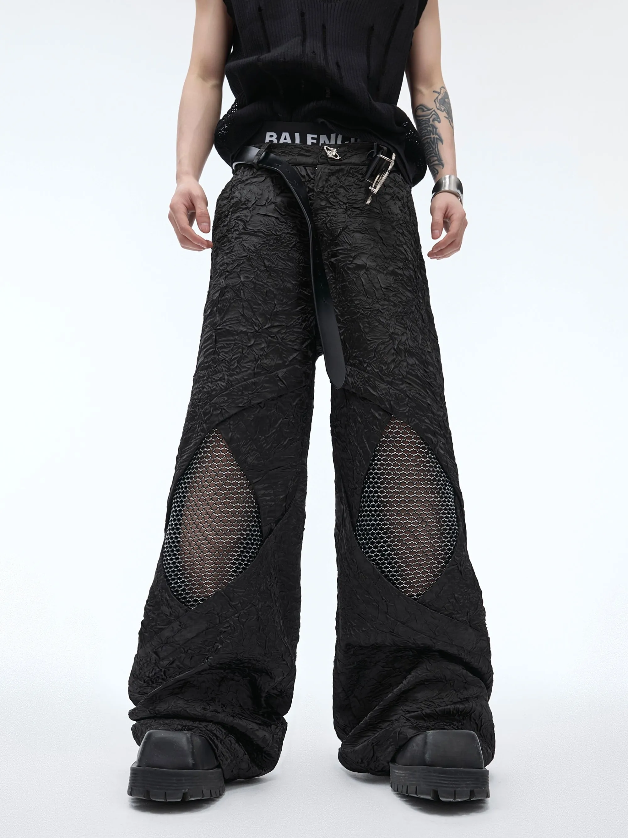 【24s May.】Deconstructed Metal Mesh Cutout Pants