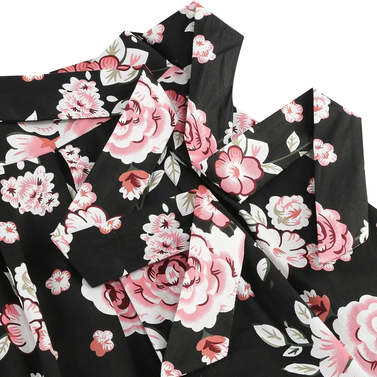 ABAFIP Women's Floral Print Flared Pleated Skirts 1950s Vintage Flower Skirt with Belt Knee Length