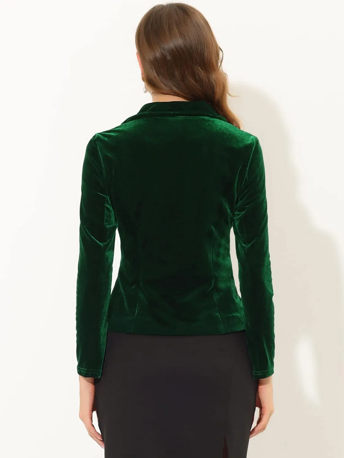 Allegra K Women's Suit Jacket Notched Lapel Long Sleeve Office Business Button Velvet Blazer