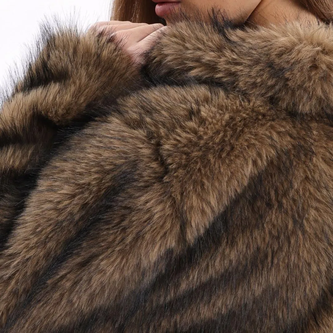 Amazhiyu Women's Faux Fur Cropped Coat Winter Open-front Long Sleeve Jackets Warm