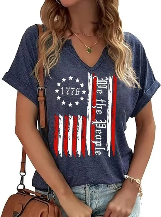 American Flag Patriotic T-Shirt Women 4th of July Shirt USA Flag Stars Stripes Graphic Shirt Summer Casual Tops