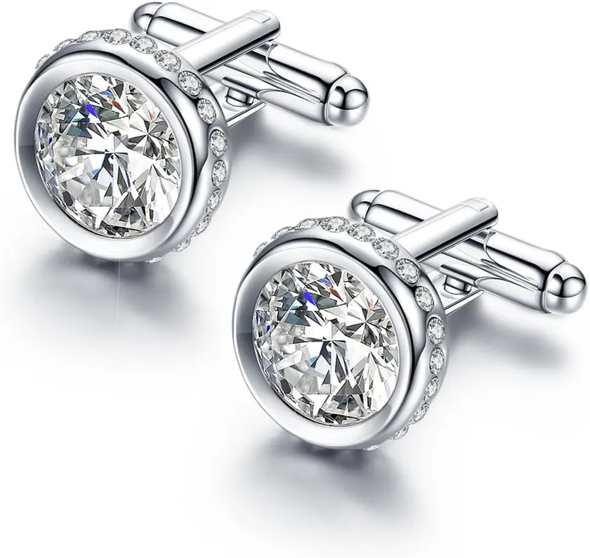 Austria Crystal Shirt Cuff Links White Gold Plated Wedding Cufflinks for Mens