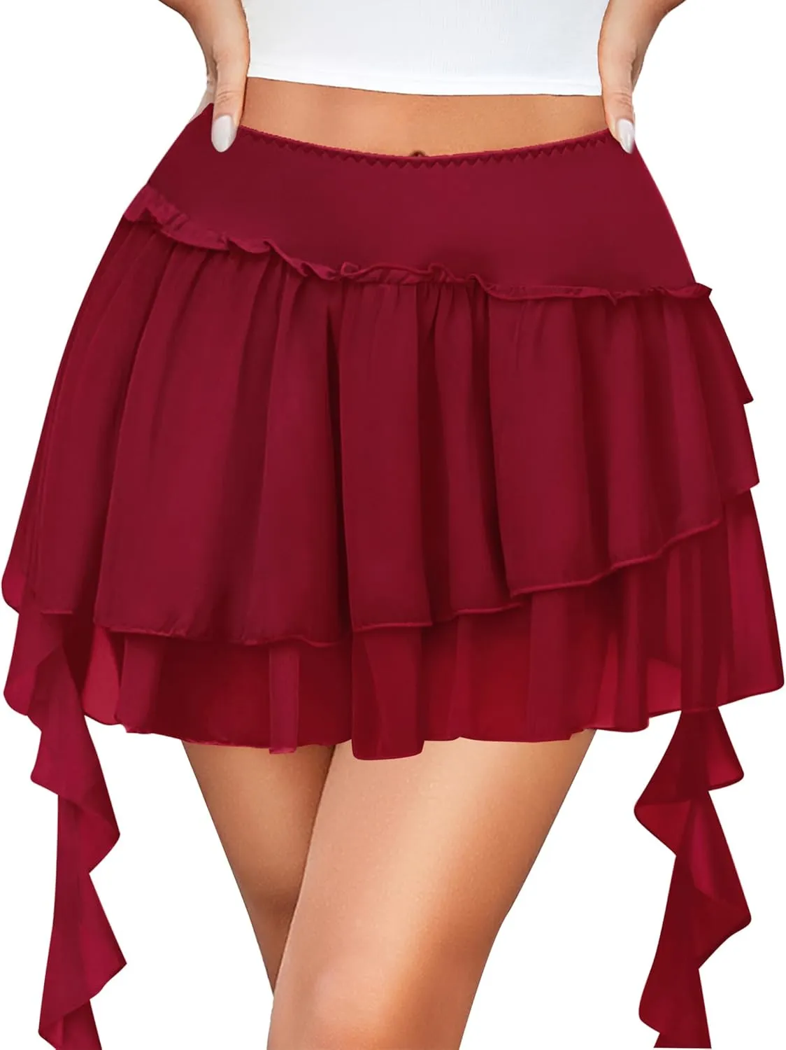 Avidlove Women's Pleated Mini Skirt Mesh Layered Ruffled Skirt Casual Ruffles Flowy Skorts S-XXL