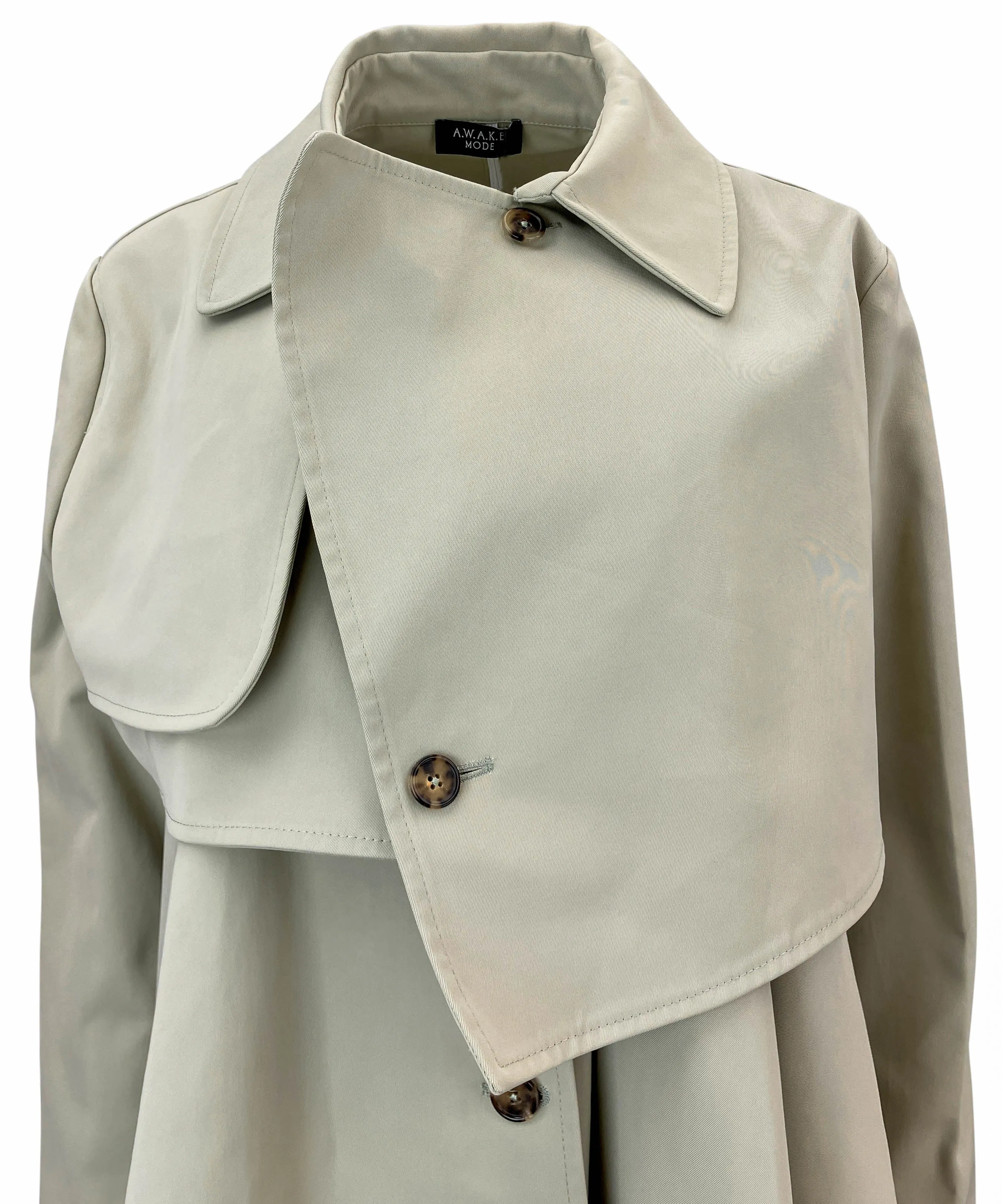 A.W.A.K.E. MODE Double Breasted Coat with Asymmetric Cut in Khaki
