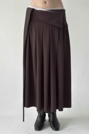 Elegant Brown Grey Pleated Skirt for Women - Stylish and Versatile Fashion Bottom