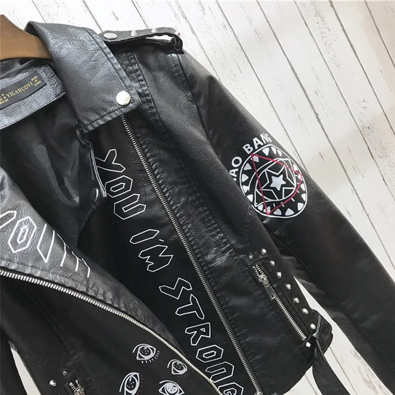 Biker jacket giubbino ecopelle donna painted