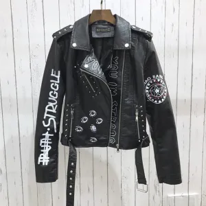 Biker jacket giubbino ecopelle donna painted