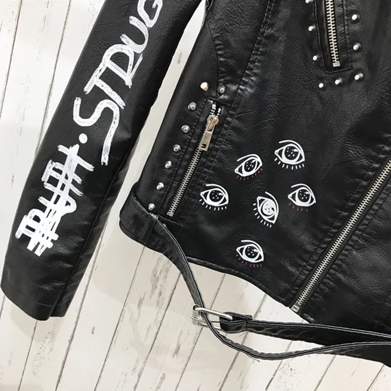 Biker jacket giubbino ecopelle donna painted