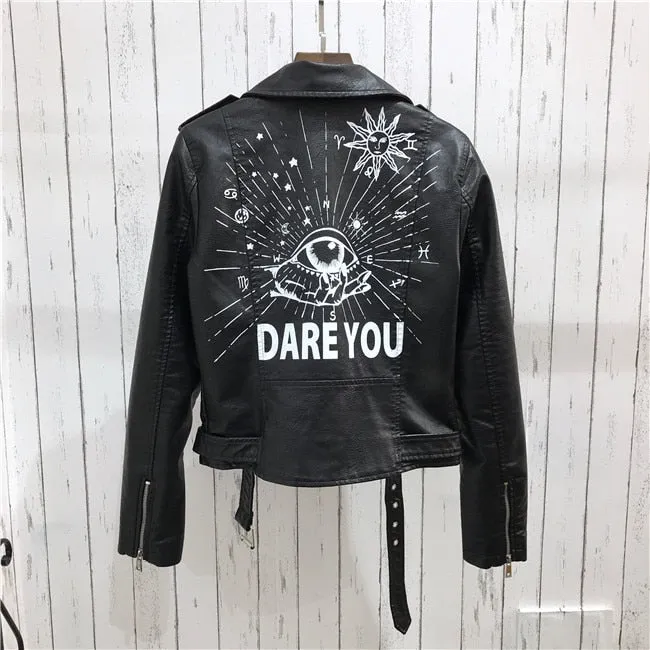 Biker jacket giubbino ecopelle donna painted