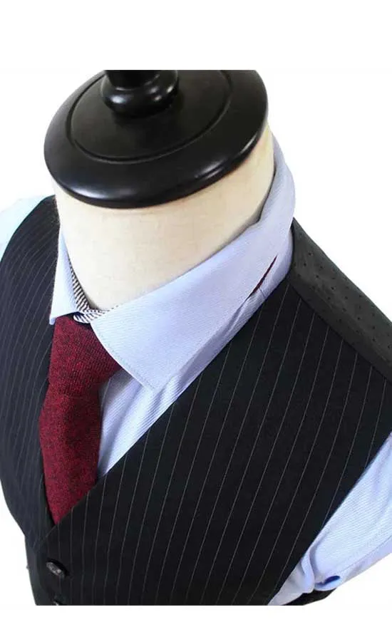 BLACK PINSTRIPE WORSTED 3 PIECE SUIT