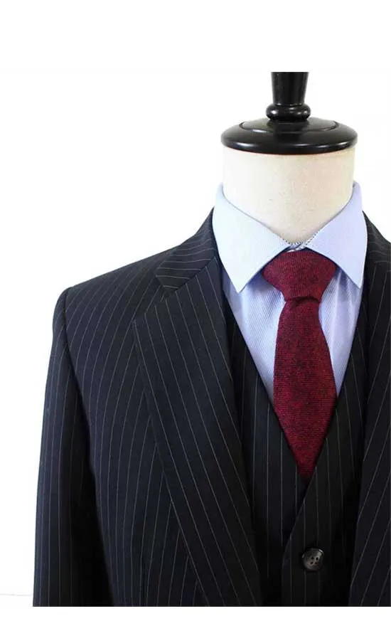 BLACK PINSTRIPE WORSTED 3 PIECE SUIT
