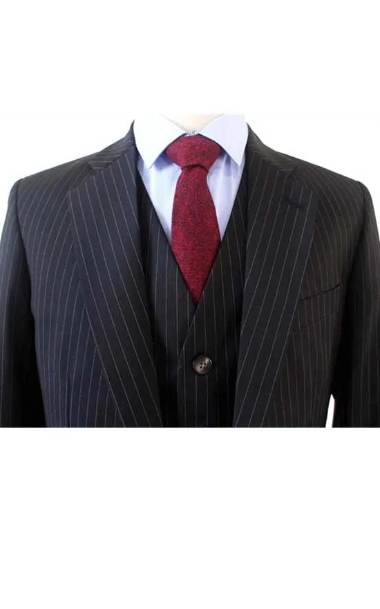 BLACK PINSTRIPE WORSTED 3 PIECE SUIT