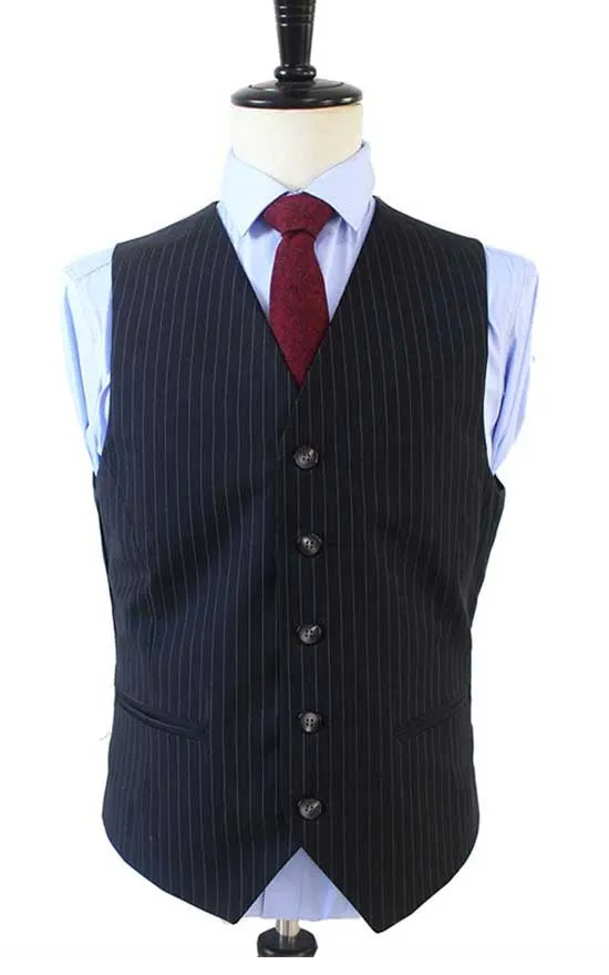 BLACK PINSTRIPE WORSTED 3 PIECE SUIT