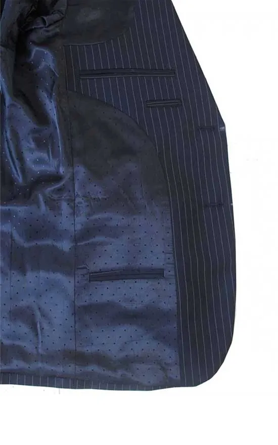 BLACK PINSTRIPE WORSTED 3 PIECE SUIT