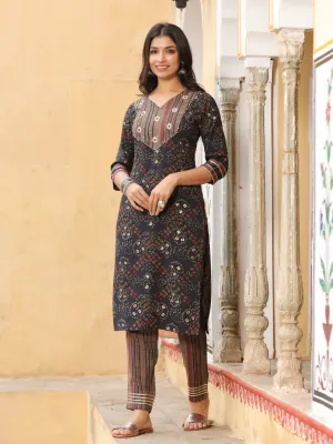 Black Printed Kurta With Pants