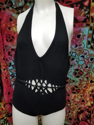 Black Slit Weave Body Suit- Size Small