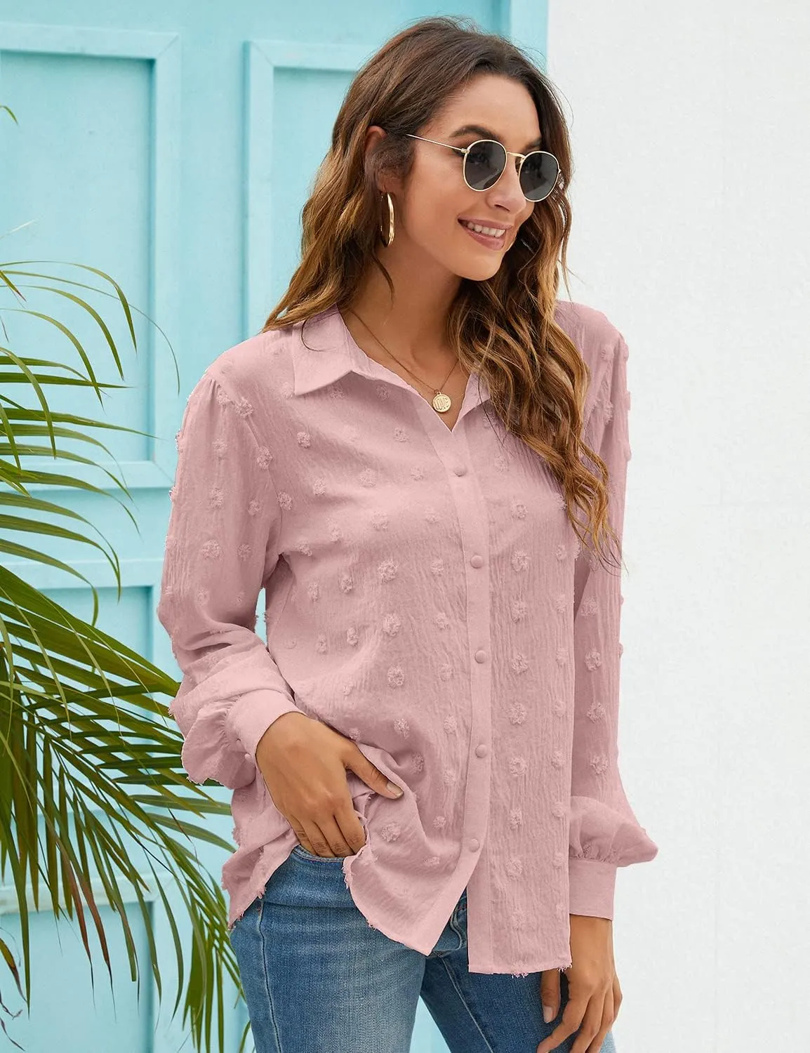 Blooming Jelly Womens Button Down Shirts White Long Sleeve Collared Business Casual Tops Work Blouses