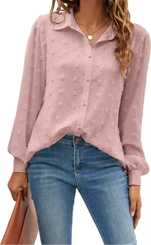 Blooming Jelly Womens Button Down Shirts White Long Sleeve Collared Business Casual Tops Work Blouses