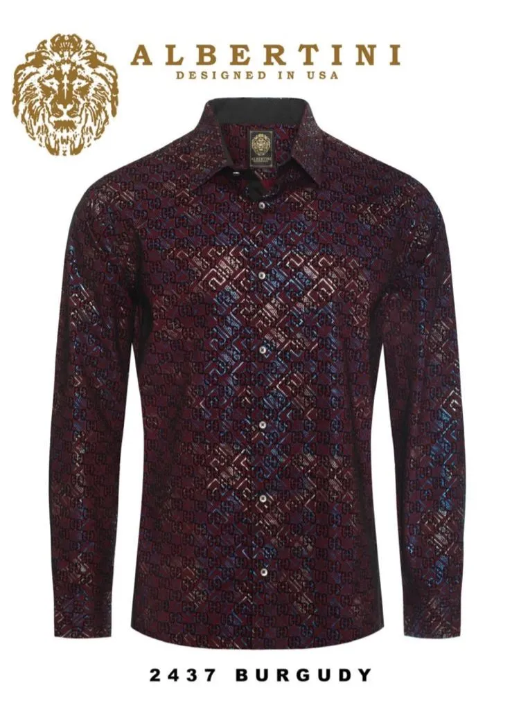 Burgundy Men's Graphic Shirt Button Down Paisley Dress Shirts Long Sleeve Regular-Fit Style No: 2437