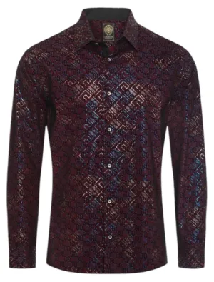 Burgundy Men's Graphic Shirt Button Down Paisley Dress Shirts Long Sleeve Regular-Fit Style No: 2437