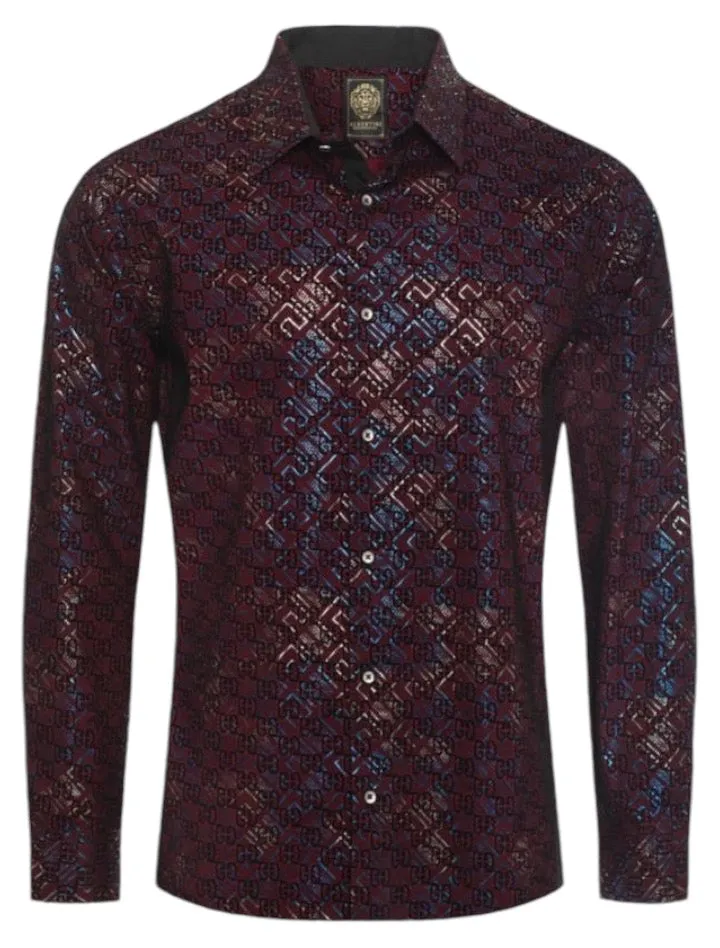 Burgundy Men's Graphic Shirt Button Down Paisley Dress Shirts Long Sleeve Regular-Fit Style No: 2437