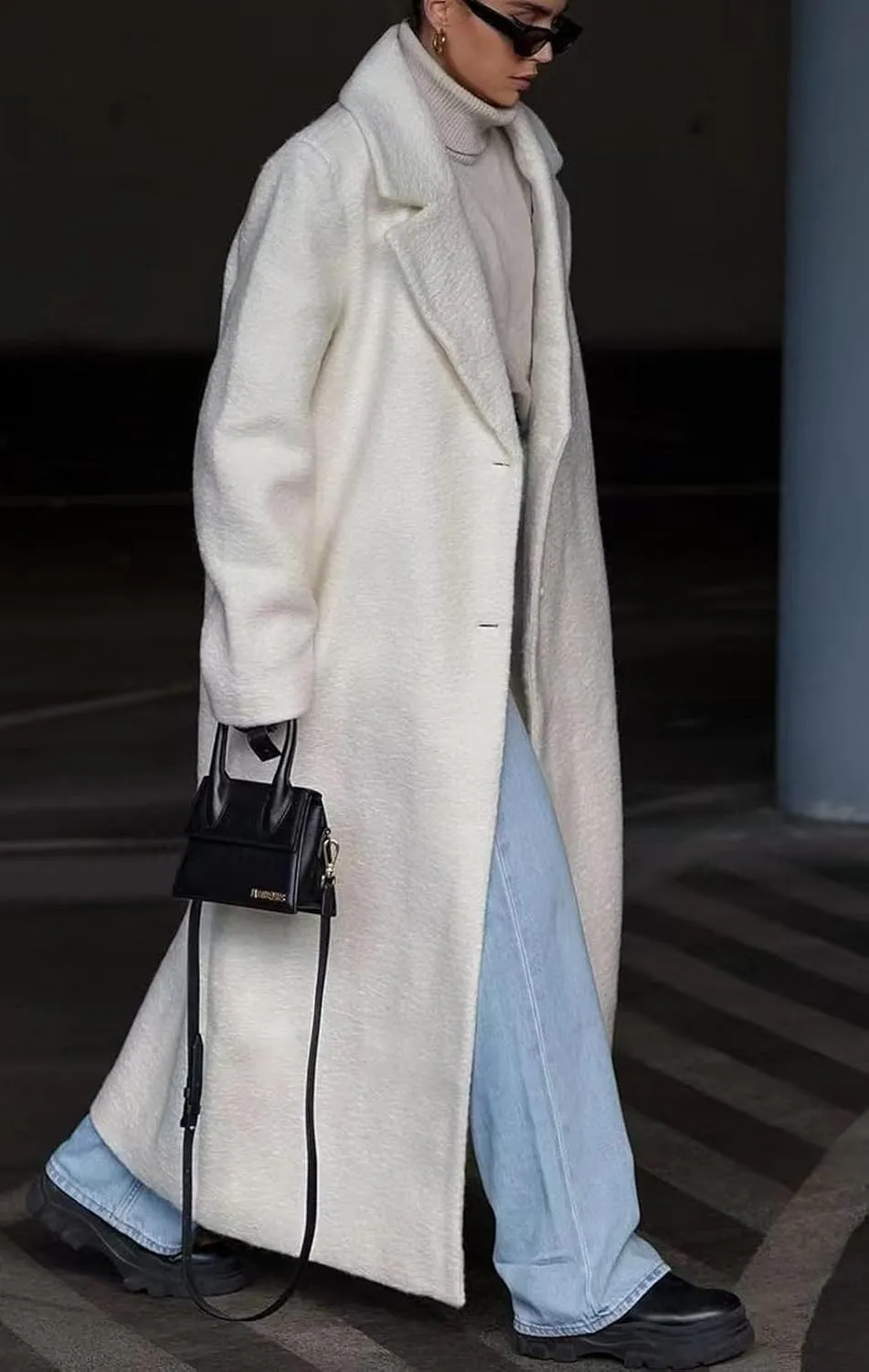 CHARTOU Women One Button Long Pea Coat Wool Blend Trench Coat Notched Lapel Open Front Cardigan Peacoat Outwear