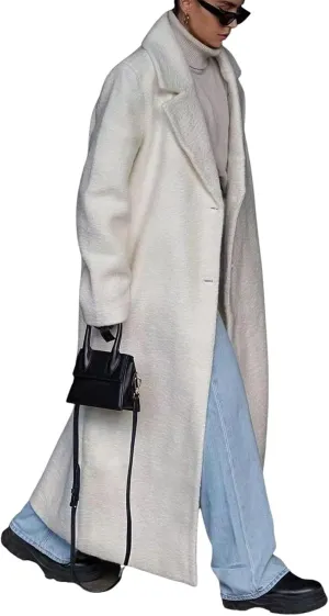 CHARTOU Women One Button Long Pea Coat Wool Blend Trench Coat Notched Lapel Open Front Cardigan Peacoat Outwear
