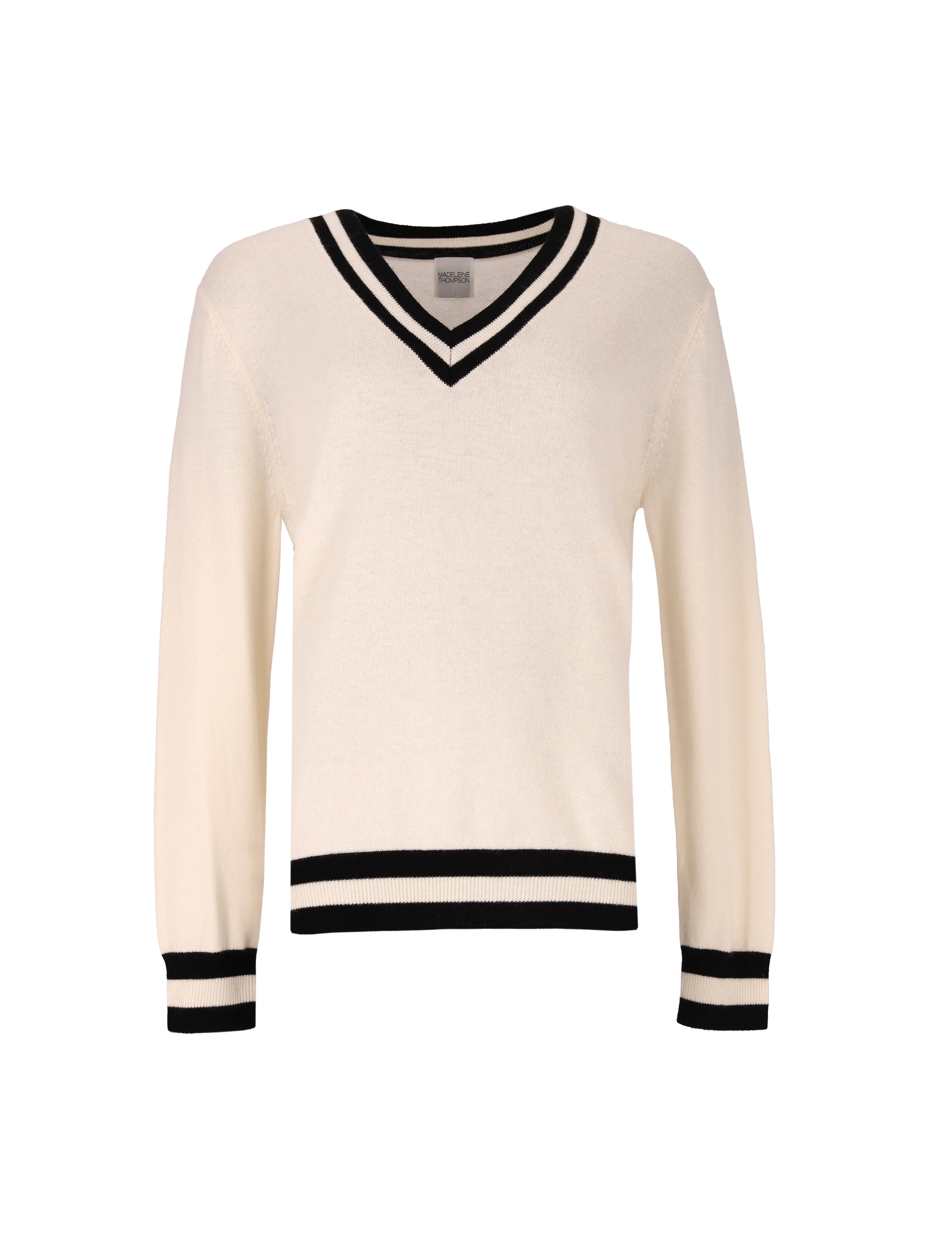 contrast-stripe v-neck wool sweater