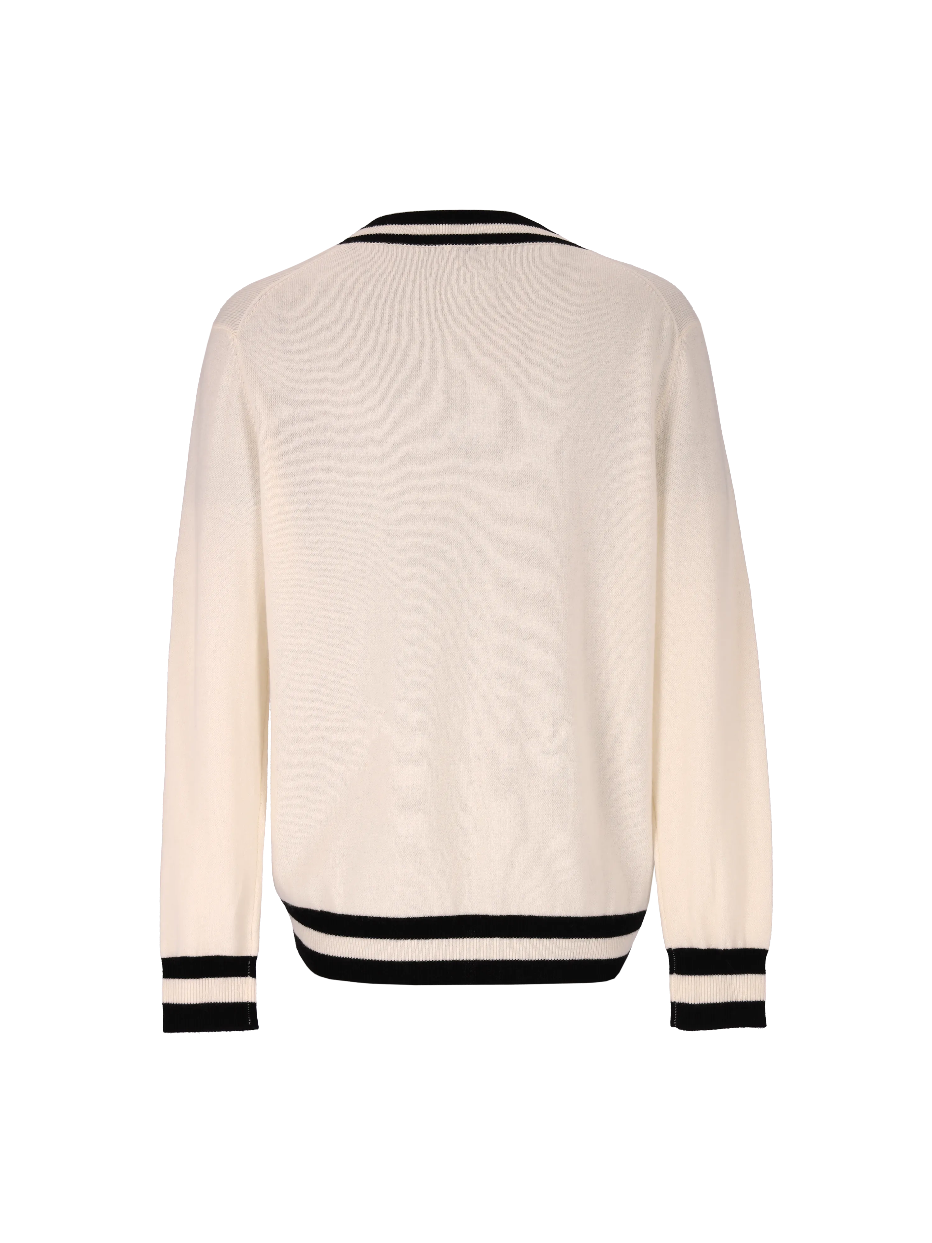 contrast-stripe v-neck wool sweater
