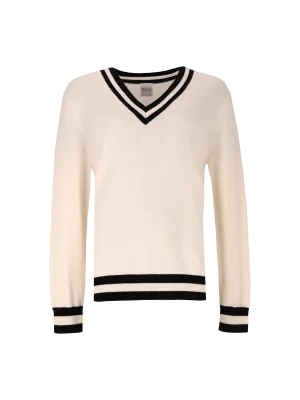 contrast-stripe v-neck wool sweater