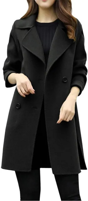 cooki Womens Coats Winter Long Loose Wool Blend Trench Coats Pea Coat Plus Size Long Jackets Double Breasted Warm Slim Coats
