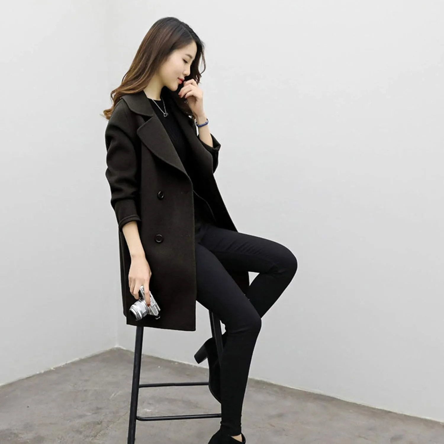 cooki Womens Coats Winter Long Loose Wool Blend Trench Coats Pea Coat Plus Size Long Jackets Double Breasted Warm Slim Coats