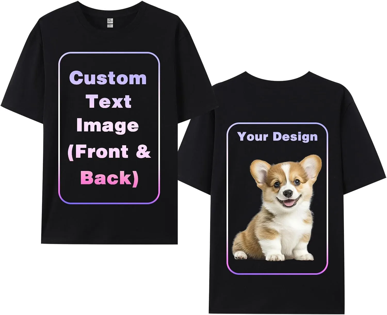 Custom T-Shirts Add Picture Photo Logo Text for Men Women Personalized Custom Tee Shirt Gifts Create Your Own Shirt, Black/White, M-3XL