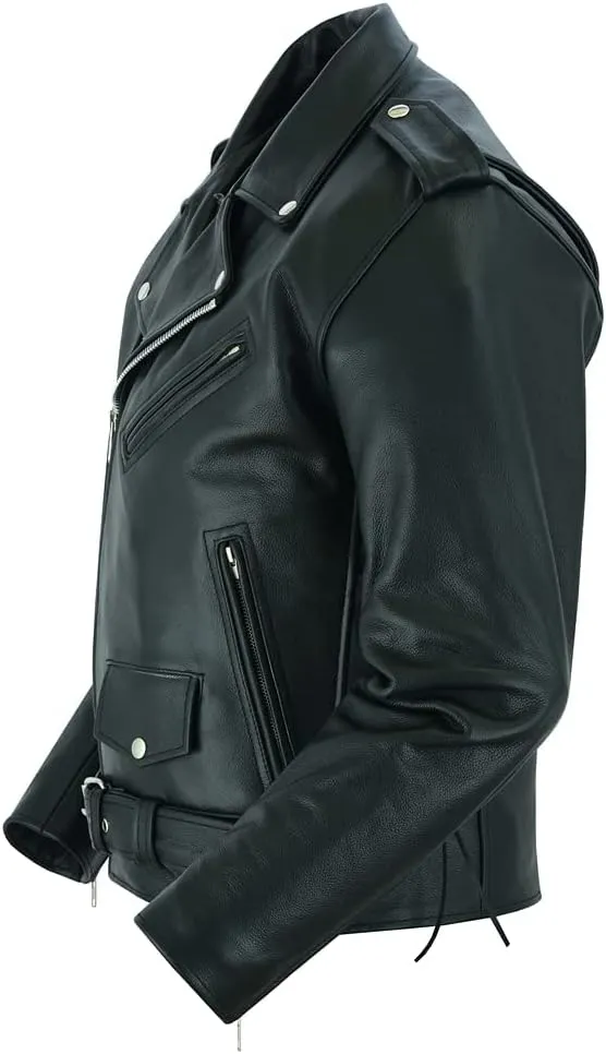 Daniel Smart Men Motorcycle Leather Jacket Black Economy Biker Leather Jacket with Concealment Armory Pocket