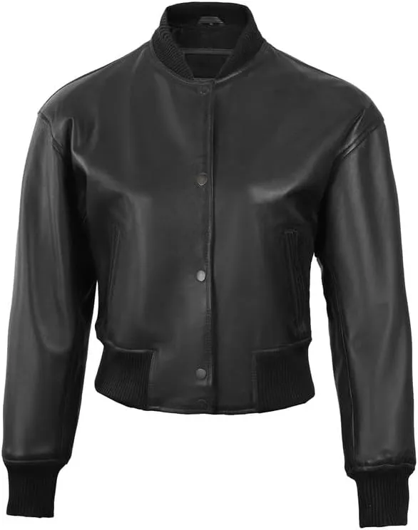 Decrum Cropped Leather Jacket Women  Trendy Short Real Lambskin Womens Leather Jacket