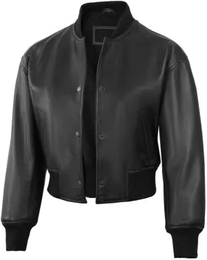 Decrum Cropped Leather Jacket Women  Trendy Short Real Lambskin Womens Leather Jacket