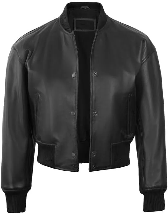 Decrum Cropped Leather Jacket Women  Trendy Short Real Lambskin Womens Leather Jacket