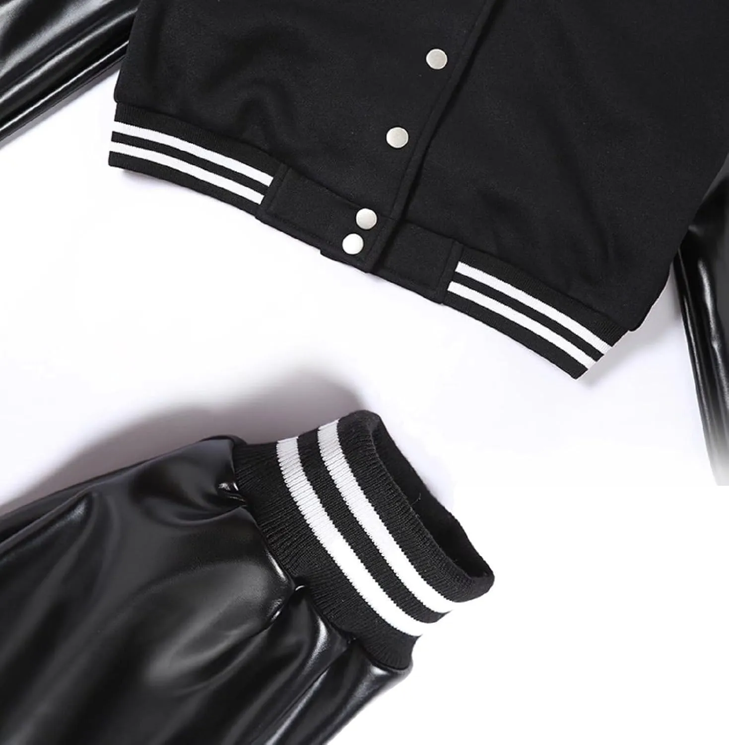 Dolpind Women's Varsity Jacket Cropped Baseball Jacket Letterman Jacket Black Bomber Jacket