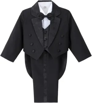 Dressy Daisy Boys Classic Fit Tuxedo Suit 5 Pieces Set Formal Wear Wedding Outfit with Vest, Black/White 011