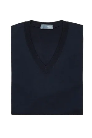 Drumohr Navy Extra Fine Merino Wool V-neck Sweater