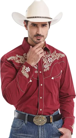 EL PIONERO Men's Western Shirt Long Sleeve Embroidered Cowboy Casual Snap Button Shirt