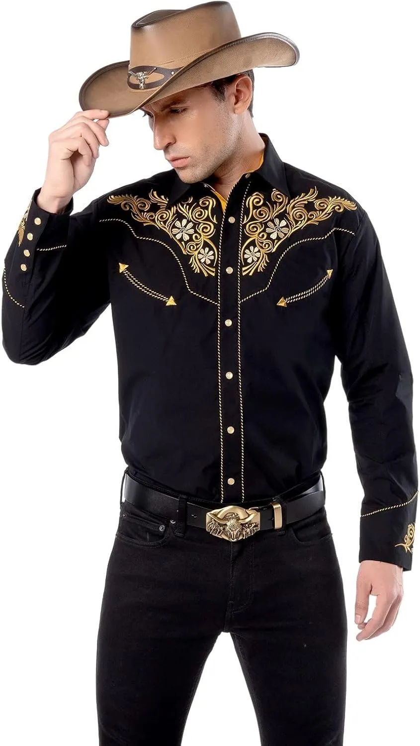 EL PIONERO Men's Western Shirt Long Sleeve Embroidered Cowboy Casual Snap Button Shirt