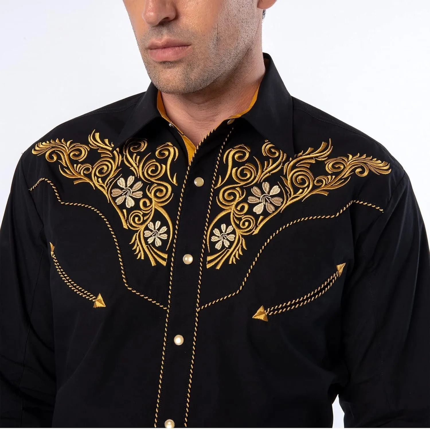 EL PIONERO Men's Western Shirt Long Sleeve Embroidered Cowboy Casual Snap Button Shirt