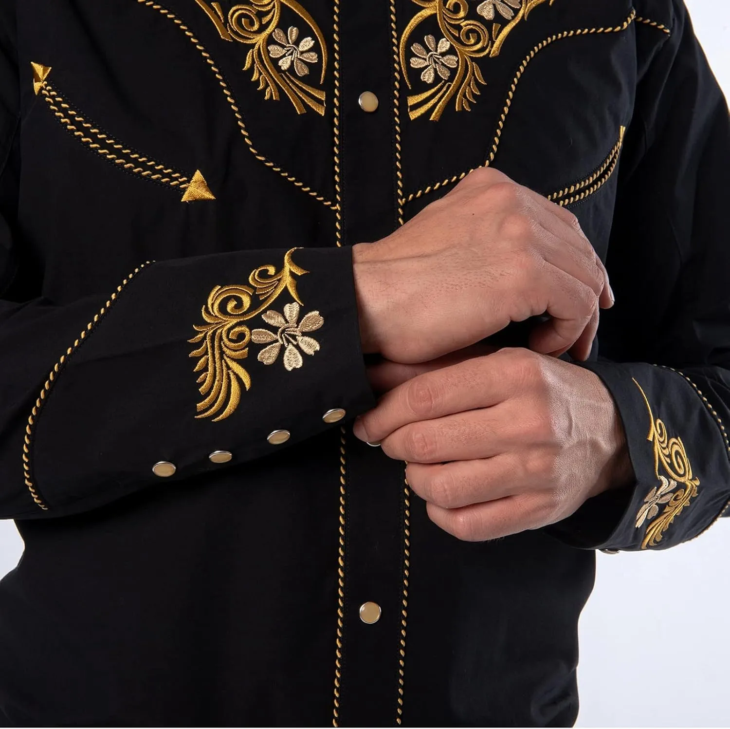 EL PIONERO Men's Western Shirt Long Sleeve Embroidered Cowboy Casual Snap Button Shirt