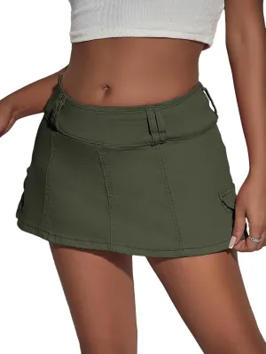 Floerns Women's Casual A Line Flare Jean Denim Mini Skirts with Pocket