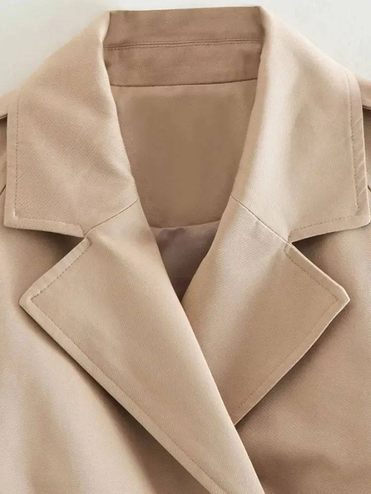 FLYTONN Women Fashion Belt Button Short Jackets Coat Female Elegant Notched Collar Long Sleeve Tops 2024 Spring Lady High Street Jacket