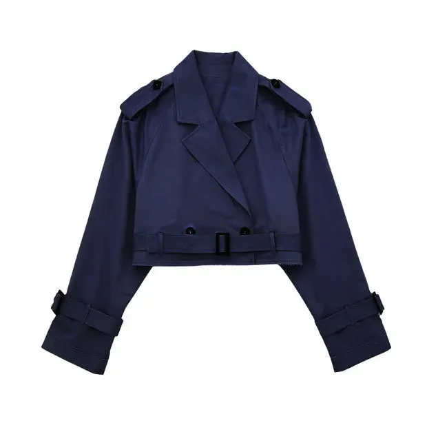FLYTONN Women Fashion Belt Button Short Jackets Coat Female Elegant Notched Collar Long Sleeve Tops 2024 Spring Lady High Street Jacket