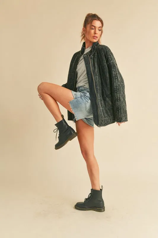 Harley Long Sleeve Oversized Washed Quilted Jacket Black