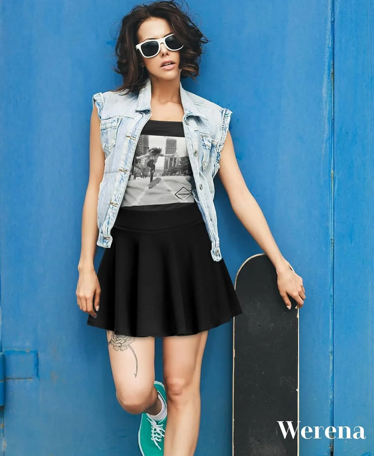 High Waisted Pleated Skirts for Women Skater Tennis Skirt with Shorts Pockets Mini A-Line Skirt